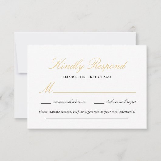 Schwarze und goldene Spitzen Elegante Script-Hochz RSVP Karte (Vorderseite)