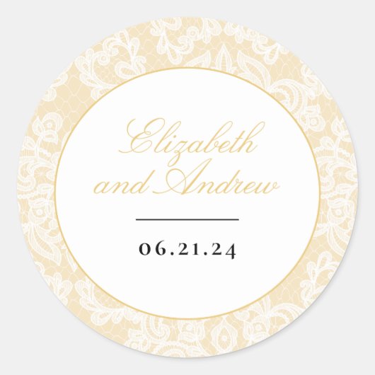 Schwarze und goldene Spitzen Elegante Script-Hochz Runder Aufkleber (Vorderseite)