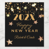 Schwarze und goldene Stars Name Happy New Year (6) Weinetikett (Einzelnes Label)