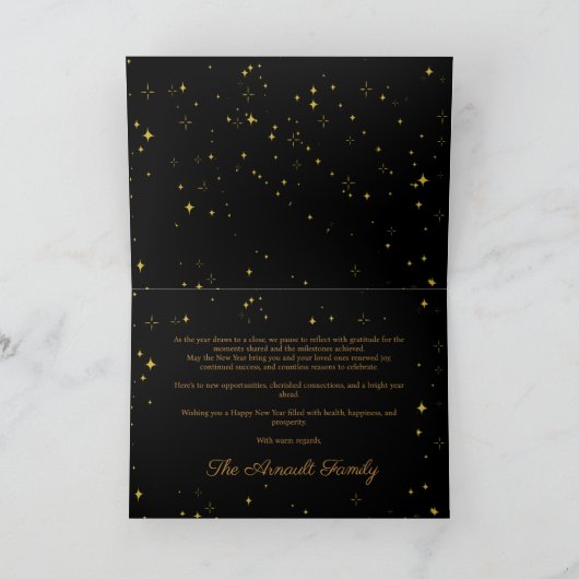 Schwarze und goldene Stars Schönes neues Jahr - El Karte (Innenseite)