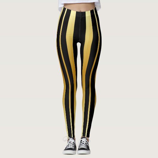 Schwarze und goldene Streifen Leggings (Vorderseite)