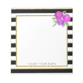 Schwarze und goldene Streifen mit Rose Notepad 5.5 Notizblock (Vorderseite)