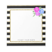 Schwarze und goldene Streifen mit Rose Notepad 5.5 Notizblock (Vorderseite)