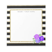 Schwarze und goldene Streifen mit Rose Notepad 5.5 Notizblock (Vorderseite)