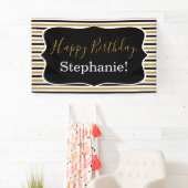 Schwarze und goldene Streifen mit weißer Geburtsta Banner (Insitu)