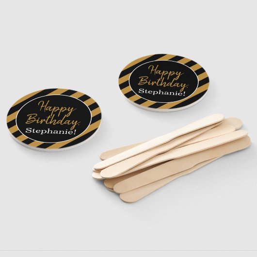 Schwarze und goldene Streifen mit weißer Geburtsta Fächer (Non-assembled)