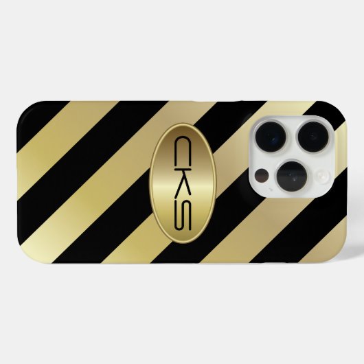 Schwarze und goldene Streifen | Monogramm Case-Mate iPhone Hülle (Rückseite (Horizontal))