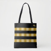 Schwarze und goldene Streifen Monogramm Tasche (Vorderseite)