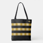 Schwarze und goldene Streifen Monogramm Tasche (Rückseite)