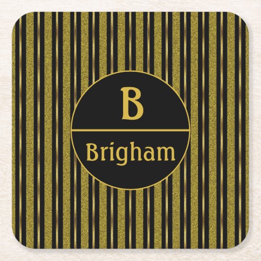 Schwarze und goldene Streifen Rechteckiger Pappuntersetzer (Vorderseite)
