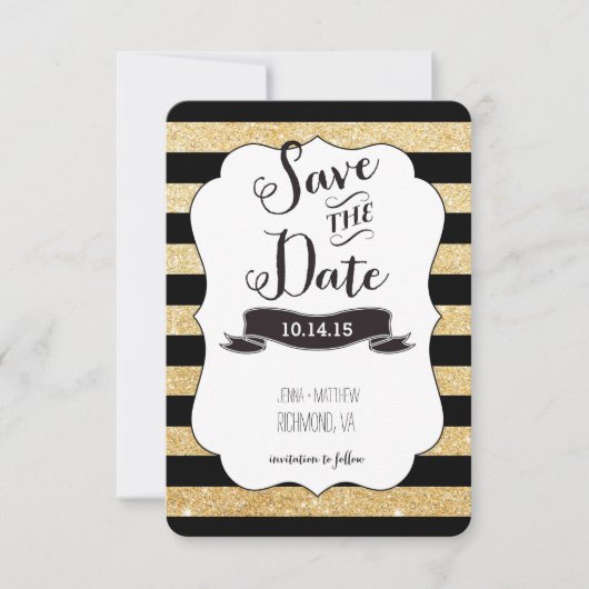 Schwarze und goldene Streifen Save the Date (Vorderseite)
