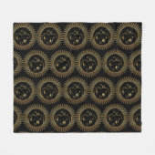 Schwarze und goldene Sun & Moon Gesichter Fleecedecke (Vorderseite (Horizontal))