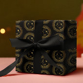 Schwarze und goldene Sun & Moon Gesichter Geschenkpapier