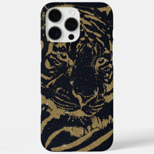 Schwarze und goldene Tiger-Kunst im luxuriösen Gli iPhone 16 Pro Max Hülle
