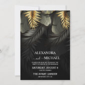 Schwarze und goldene tropische Hochzeit in Urlaubs Einladung (Vorderseite)