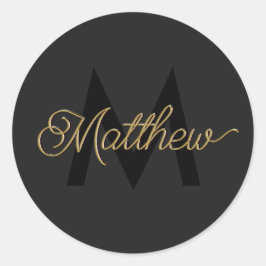 Schwarze und goldene Typografie Hinzufügen von Nam Runder Aufkleber