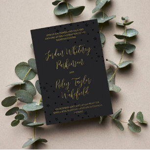 Schwarze und goldene Typografie Sterne Informelle Folieneinladung