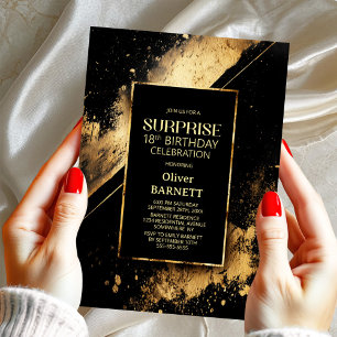 Schwarze und goldene Überraschungsparty zum 18. Ge Einladung
