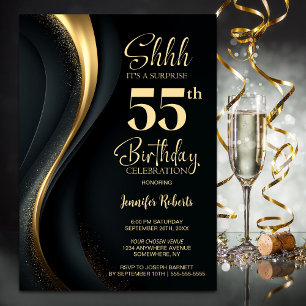 Schwarze und goldene Überraschungsparty zum 55. Ge Einladung