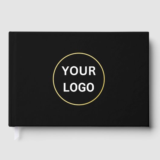 Schwarze und goldene Umlaufbahn für das Firmenlogo Gästebuch (Vorderseite)