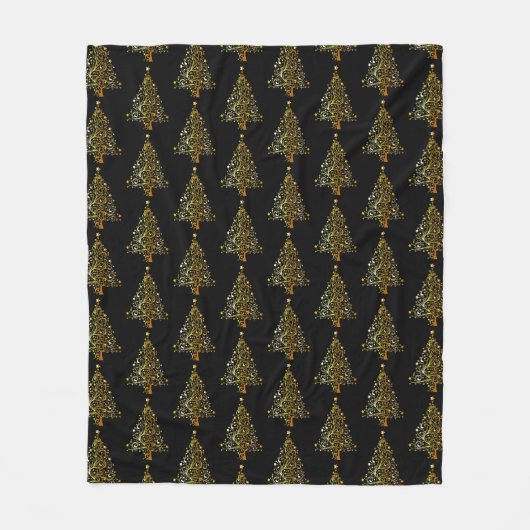 Schwarze und goldene Urlaubsbäume Fleecedecke (Vorderseite)