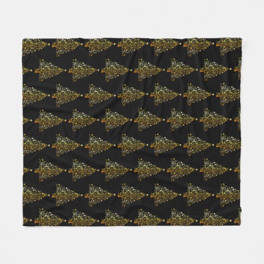 Schwarze und goldene Urlaubsbäume Fleecedecke (Vorderseite (Horizontal))