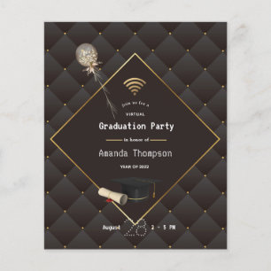 Schwarze und goldene virtuelle Abschlussfeier-Einl Flyer