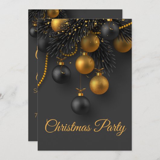Schwarze und goldene Weihnachtsbälle Eleganter Url Einladung (Vorne/Hinten)