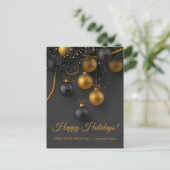 Schwarze und goldene Weihnachtsbälle Eleganter Url Postkarte (Stehend Vorderseite)