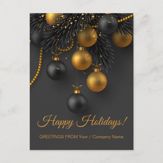 Schwarze und goldene Weihnachtsbälle Eleganter Url Postkarte (Vorderseite)