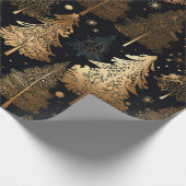 Schwarze und goldene Weihnachtsbäume Geschenkpapier (Ecke)