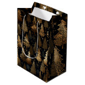 Schwarze und goldene Weihnachtsbäume Mittlere Geschenktüte (Vorderseite Schrägansicht)