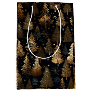 Schwarze und goldene Weihnachtsbäume Mittlere Geschenktüte