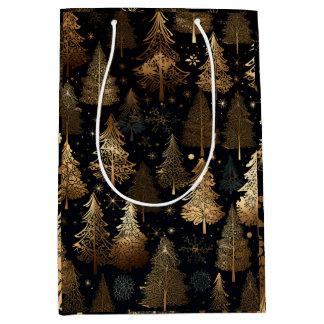 Schwarze und goldene Weihnachtsbäume Mittlere Geschenktüte