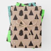 Schwarze und goldene Weihnachtsbäume, Schnee Geschenkpapier Set (Beispiel)