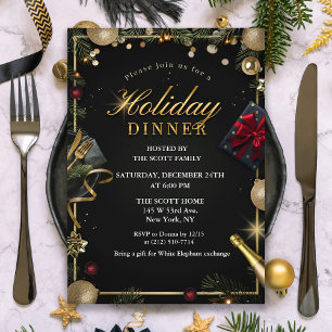 Schwarze und goldene Weihnachtsdinner-Einladung NU Einladung