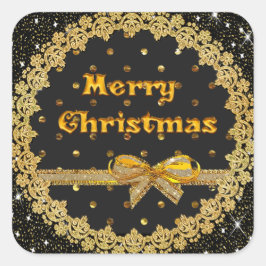 Schwarze und goldene Weihnachtskleber Quadratischer Aufkleber