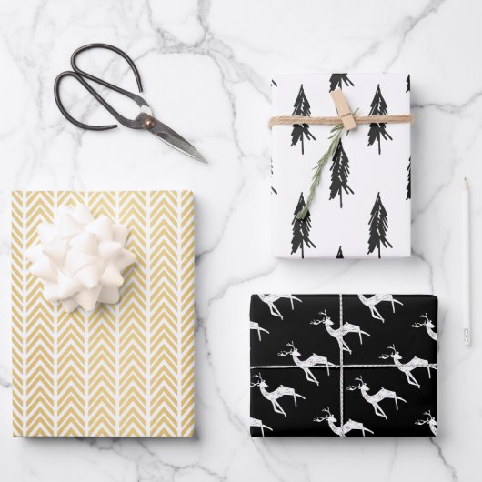 Schwarze und goldene Weihnachtsraffinerien Geschenkpapier Set (Vorderseite)