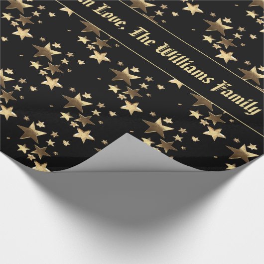 Schwarze und goldene Weihnachtssterne Muster hinzu Geschenkpapier (Ecke)