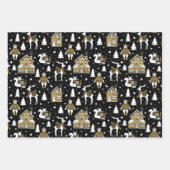 Schwarze und goldene Weihnachtstiere Muster Geschenkpapier Set (Vorderseite 2)