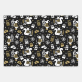 Schwarze und goldene Weihnachtstiere Muster Geschenkpapier Set (Vorderseite)