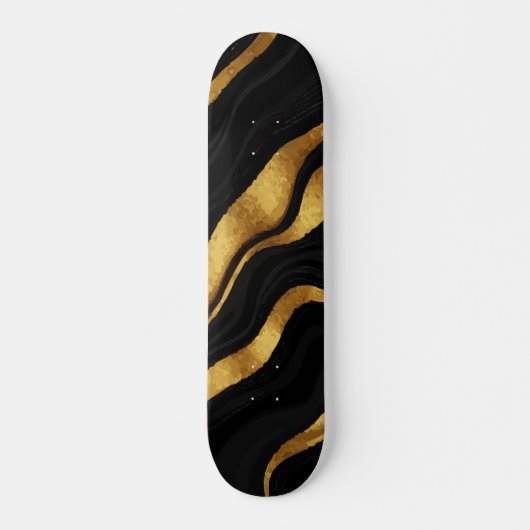Schwarze und goldene Wellen-Abstract-Design Skateboard (Vorne)