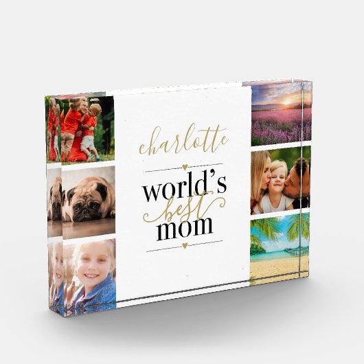 Schwarze und goldene Welten Beste Mama Personalisi Fotoblock (Links)