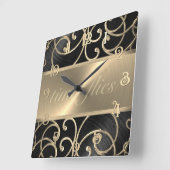Schwarze und goldene Zeitfliege Quadratische Wanduhr (Winkel)
