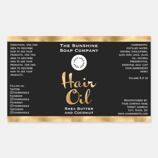 Schwarze und goldfarbene Flasche mit Ölflasche mit Rechteckiger Aufkleber (Vorderseite)
