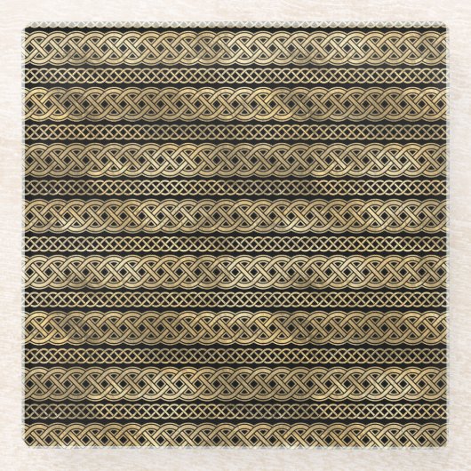 SCHWARZE UND GOLDKÖRPER KNOTEN UND KREUZEN GLASUNTERSETZER (Vorderseite)