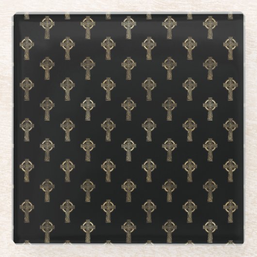 SCHWARZE UND GOLDKÖRPER KNOTEN UND KREUZEN GLASUNTERSETZER (Vorderseite)