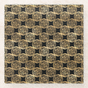 SCHWARZE UND GOLDKÖRPER KNOTEN UND KREUZEN GLASUNTERSETZER
