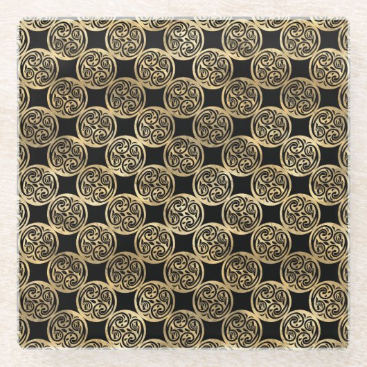 SCHWARZE UND GOLDKÖRPER KNOTEN UND KREUZEN GLASUNTERSETZER (Vorderseite)