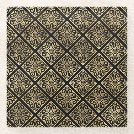 SCHWARZE UND GOLDKÖRPER KNOTEN UND KREUZEN GLASUNTERSETZER (Vorderseite)